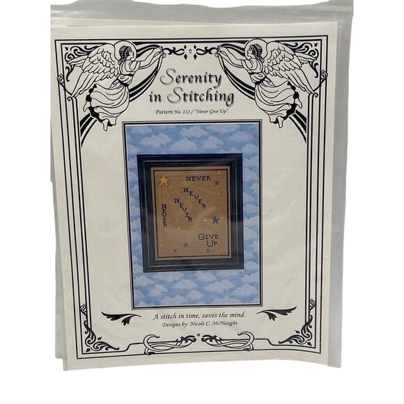 Cross Stitch Pattern Needlepoint Never Give Up Affirmations Serenity Stitching - Picture 1 of 4